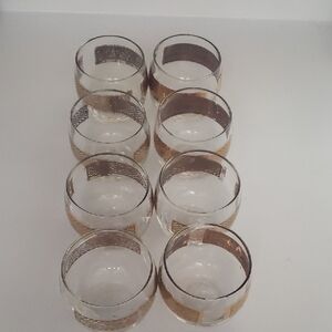 Vintage roly-poly drinking glasses with distinctive geometric gold pattern (8)